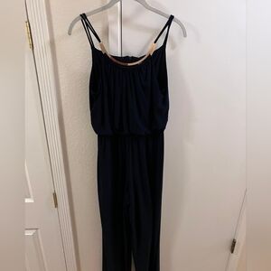 Emma & Michele Navy Jumpsuit with Tan Accents